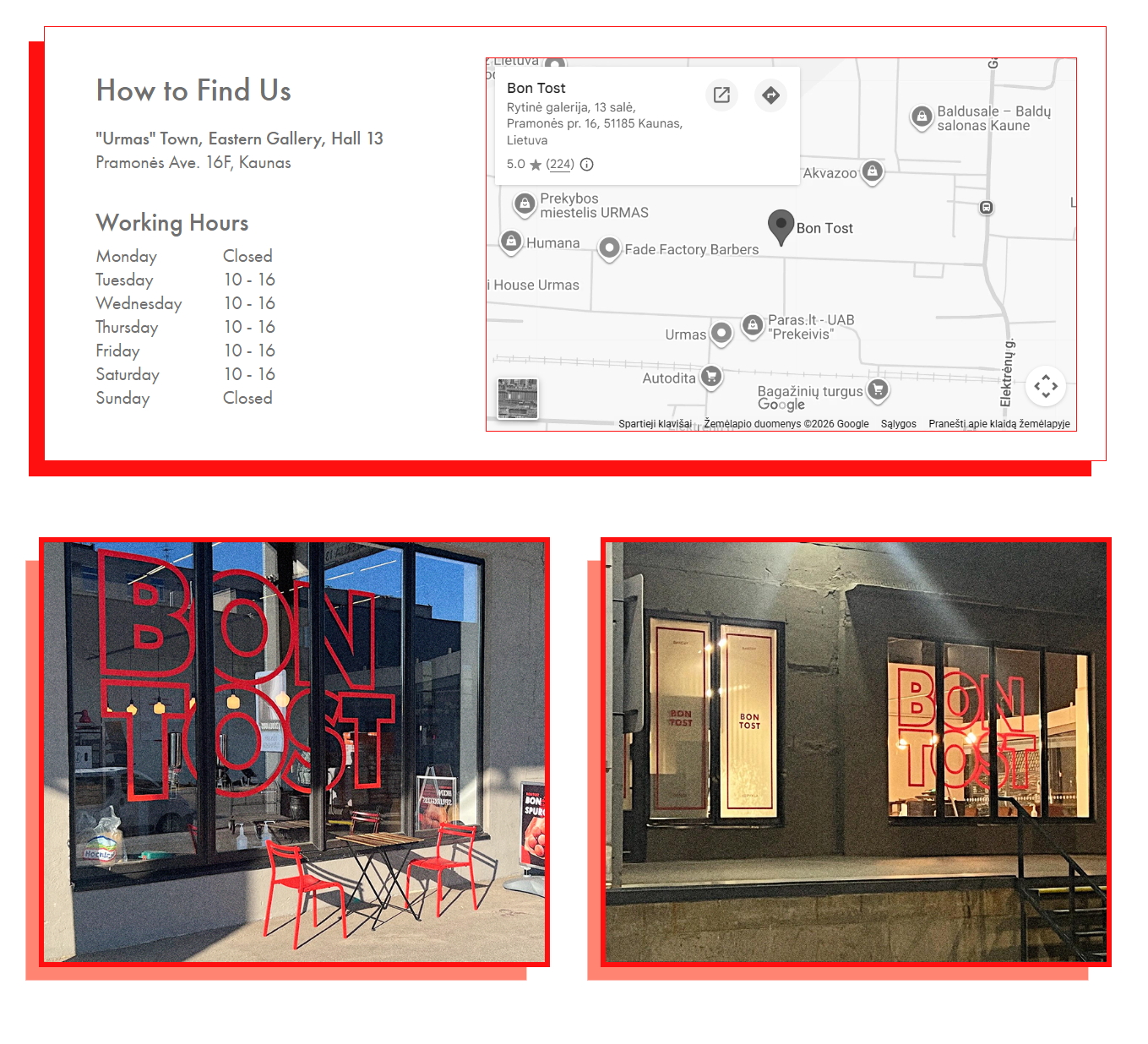 Bon Tost storefront and location