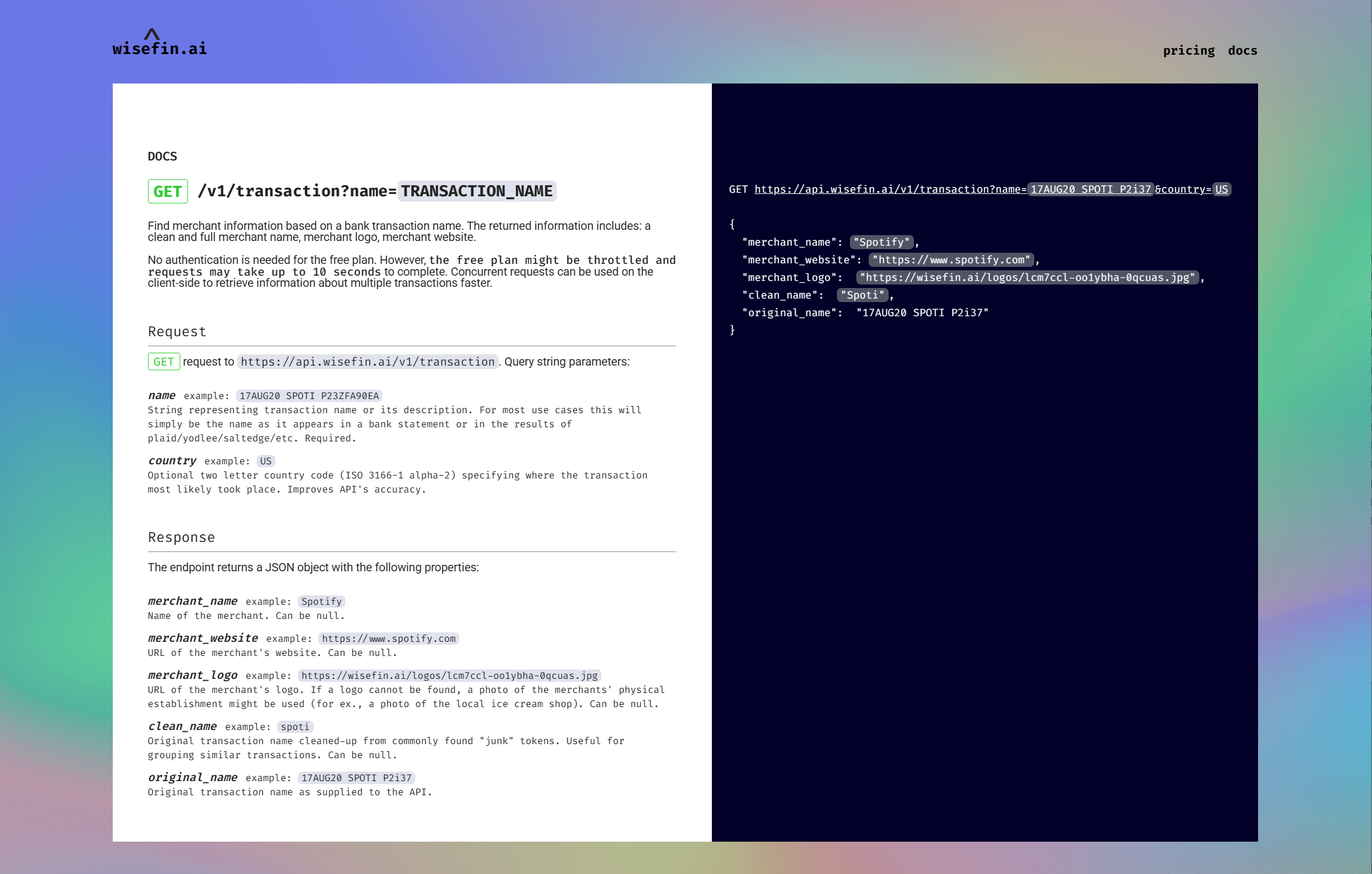 Wisefin API docs